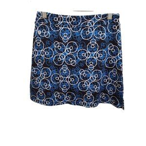 Ekouaer Womens XS Elastic Waist Black & Blue Patterned Skirt